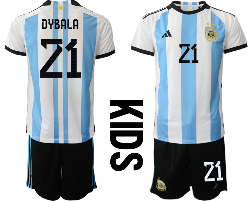 Argentina Home #21 Kids Football Jersey Suit