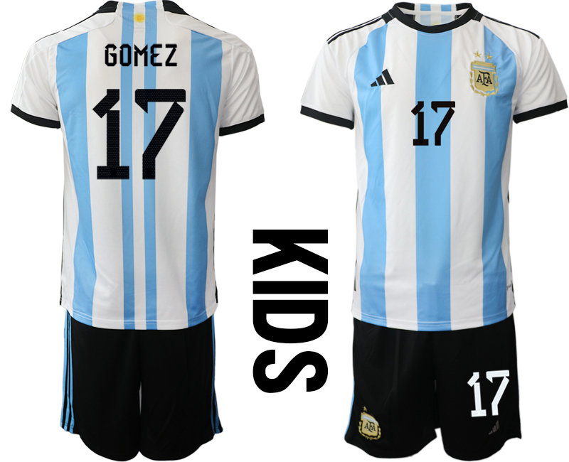 Argentina Home #17 Kids Football Jersey Suit
