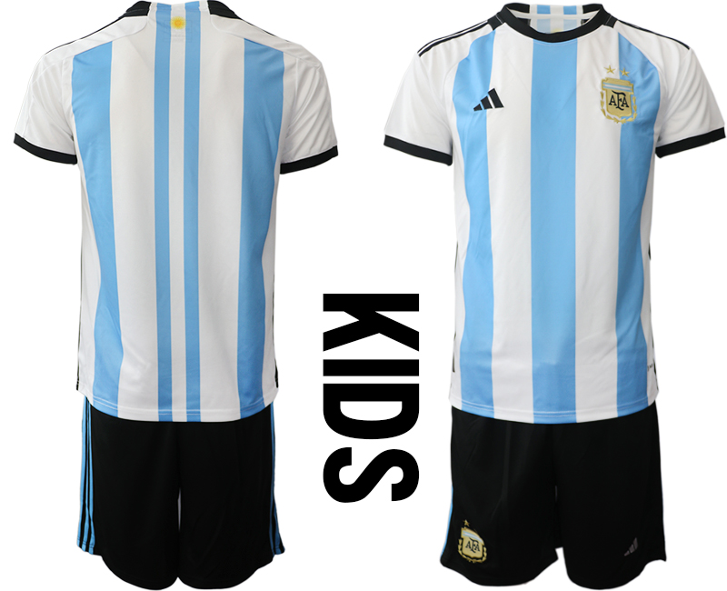 Argentina Home Blank Kids Football Jersey Suit