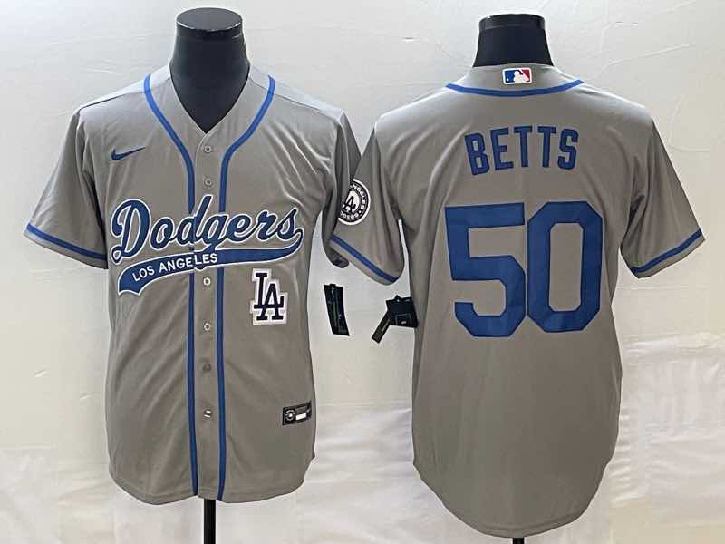MLB Los Angeles Dodgers  50 Betts Grey Jointed-design Grey Jersey 