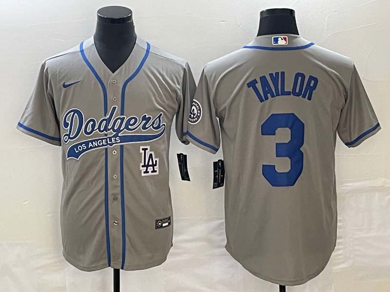 MLB Los Angeles Dodgers #3 Taylor Grey Jointed-design Grey Jersey 