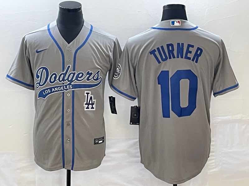MLB Los Angeles Dodgers #10 Turner Grey Jointed-design Grey Jersey 