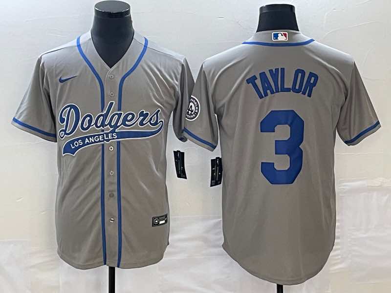 MLB Los Angeles Dodgers 3 Taylor Grey Jointed-design Grey Jersey 