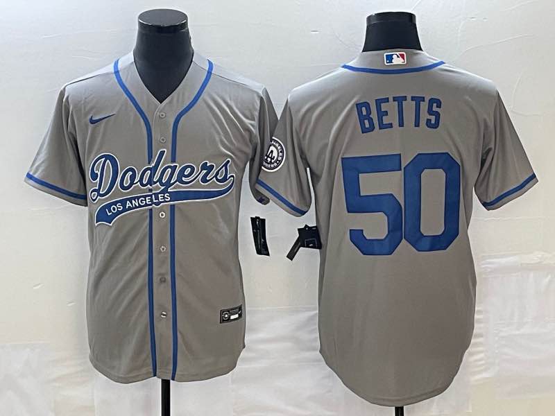 MLB Los Angeles Dodgers 50 Betts Grey Jointed-design Grey Jersey 
