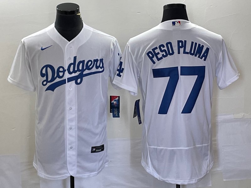 MLB Los Angeles Dodgers #77 Peso Pluma White elite Jersey 