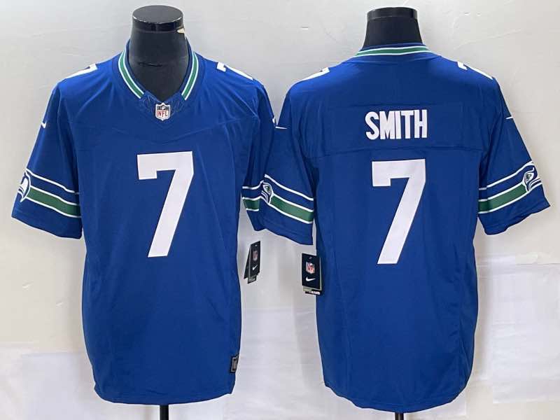 NFL Seattle Seahawks #7 Smith Blue Throwback New jersey