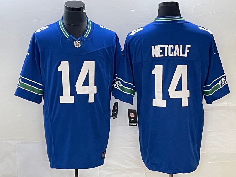 NFL Seattle Seahawks #14 Metcalf Blue Throwback New jersey