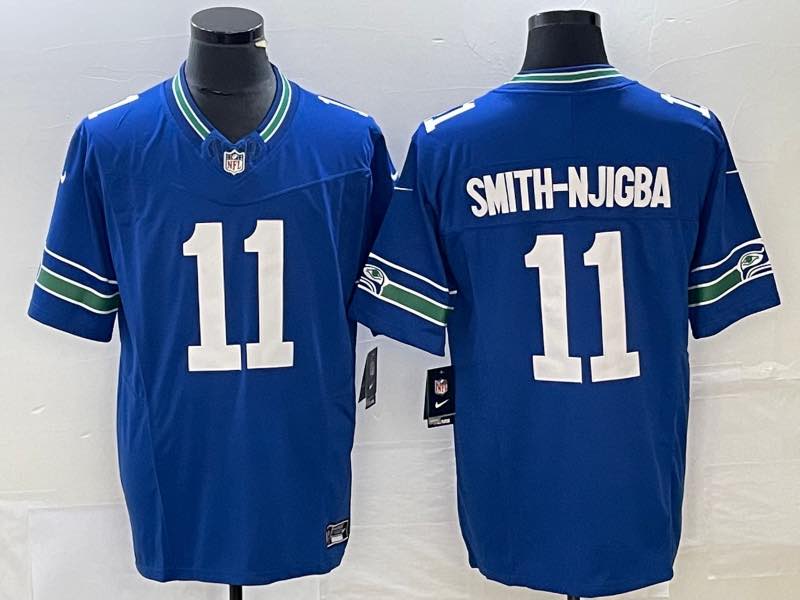 NFL Seattle Seahawks #11 Smith-Njigba Blue Throwback New jersey