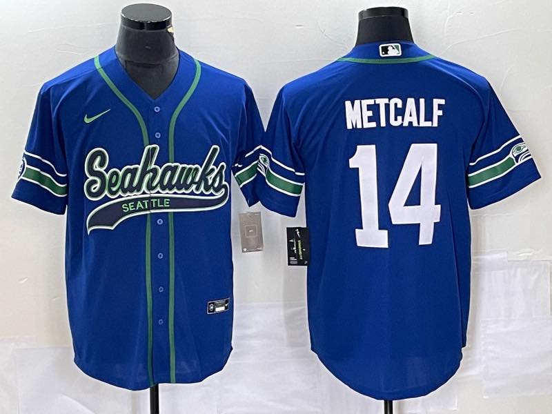 NFL Seattle Seahawks #14 Metcalf Blue Jointed-design jersey