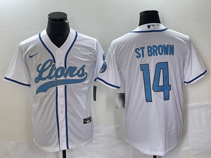 NFL Detriot Lions #14 St.Brown White Jointed-design Jersey  