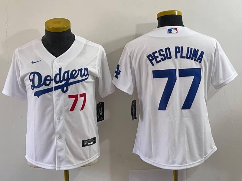 MLB Los Angeles Dodgers #77 Peso Pluma White women Jersey 