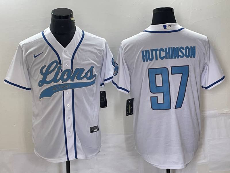 NFL Detriot Lions #97 Hutchinson White Jointed-design Jersey