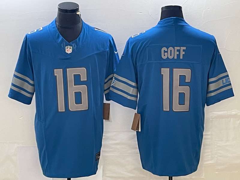 NFL Detriot Lions #16 Goff Blue New Jersey