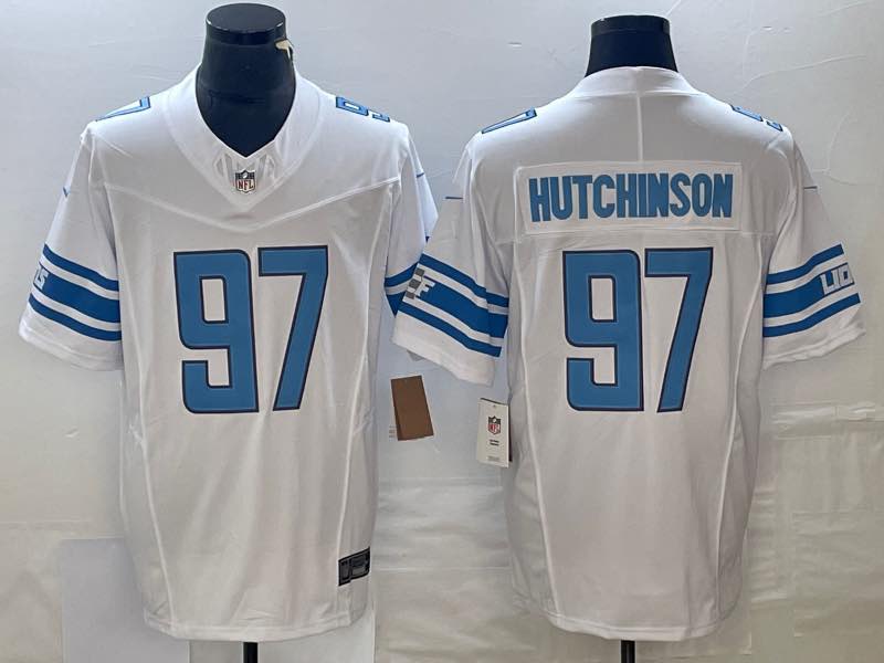 NFL Detriot Lions #97 Hutchinson White New Jersey