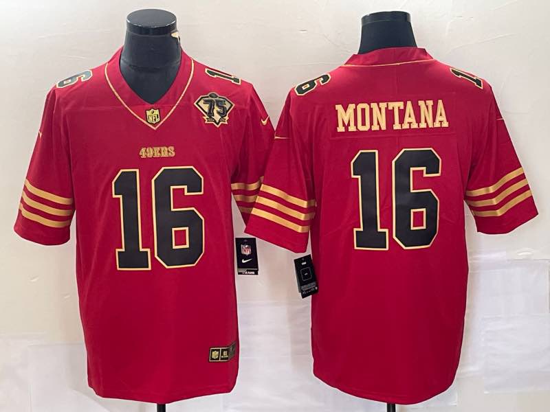 NFL San Francisco 49ers #16 Montna Red Gold Jersey 