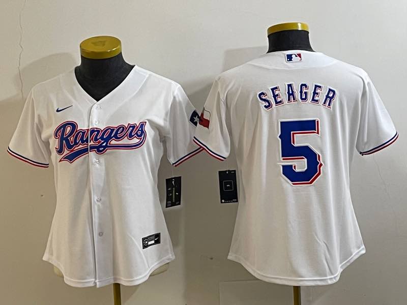 Womens MLB Texas Rangers #5 Seager White game Jersey