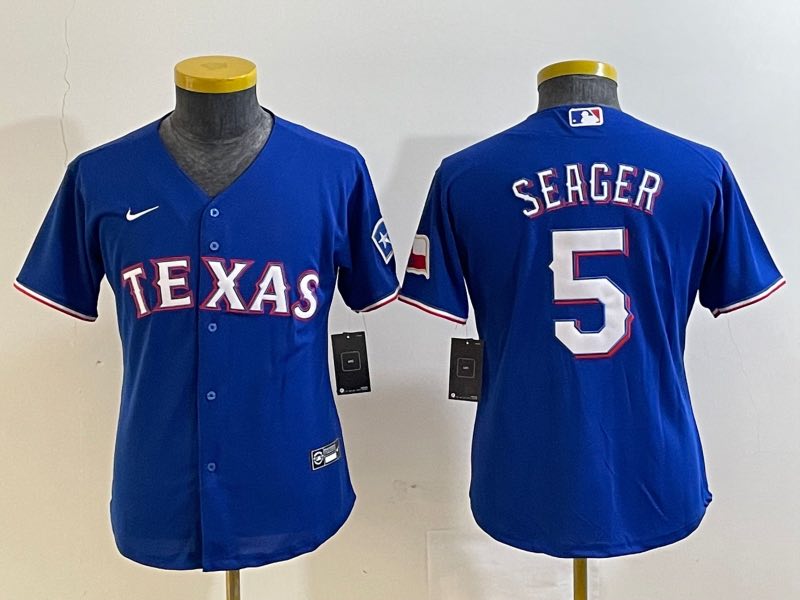 Kids MLB Texas Rangers #5 Seager Blue game Jersey