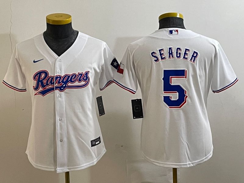 Kids MLB Texas Rangers #5 Seager White game Jersey