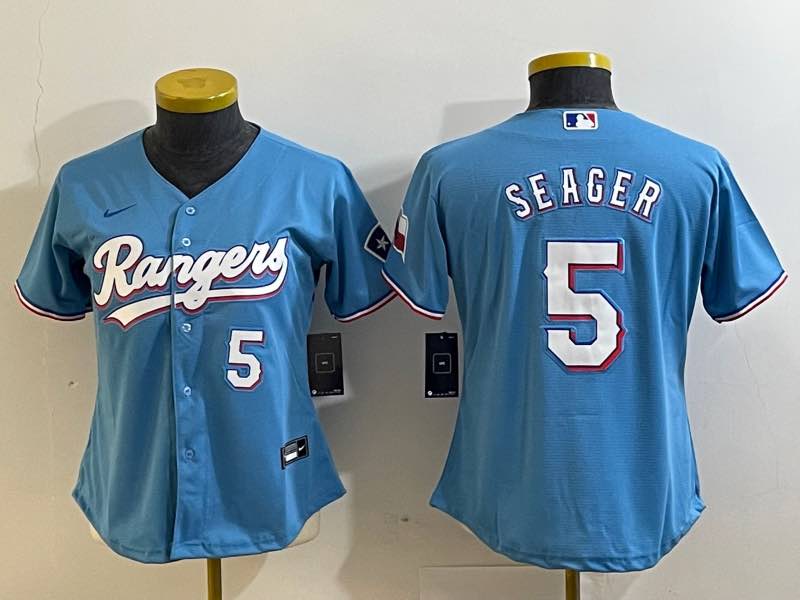 Womens MLB Texas Rangers #5 Seager L.Blue game Jersey