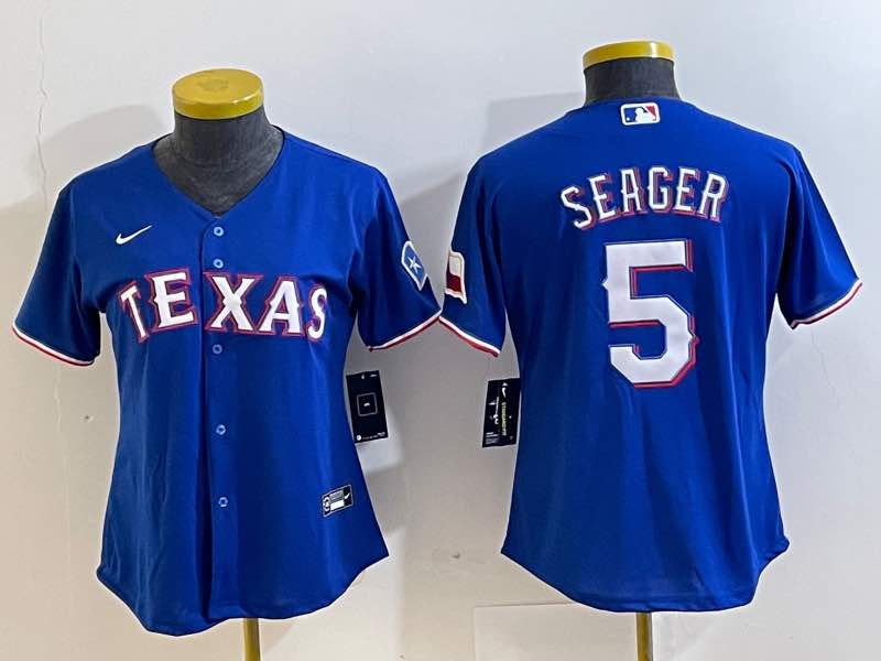 Womens MLB Texas Rangers #5 Seager Blue game Jersey