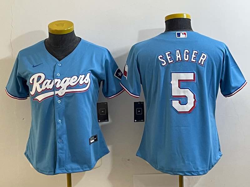 Kids MLB Texas Rangers #5 Seager l.Blue game Jersey