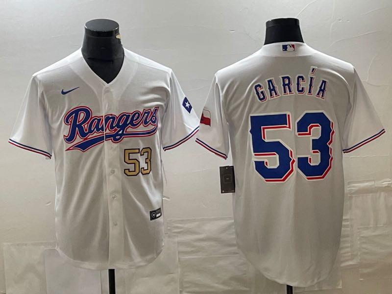 MLB Texas Rangers #53 Garcia White game gold Jersey