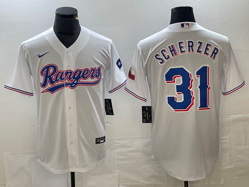 MLB Texas Rangers #31 Scaerzer White Jersey