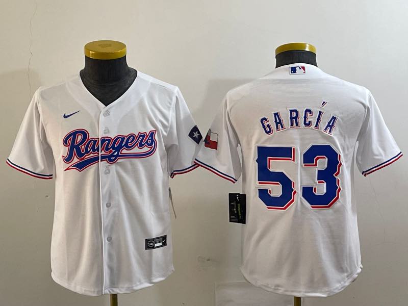 Kids MLB Texas Rangers #53 Garcia White Jersey
