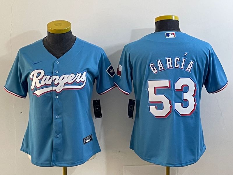 Womens MLB Texas Rangers #53 Garcia L.Blue Jersey