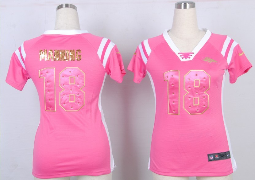 Nike NFL Denver Broncos #18 Manning Pink Womens Handwork Sequin lettering