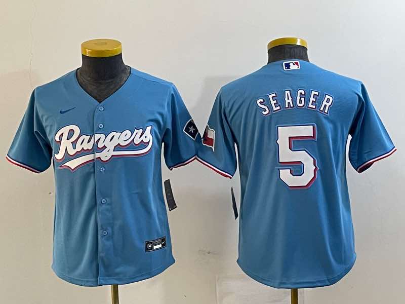 Kids MLB Texas Rangers #5 Seager L.Blue Jersey