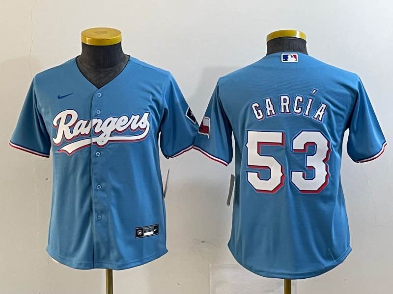 Kids MLB Texas Rangers #53 Garcia L.Blue Jersey