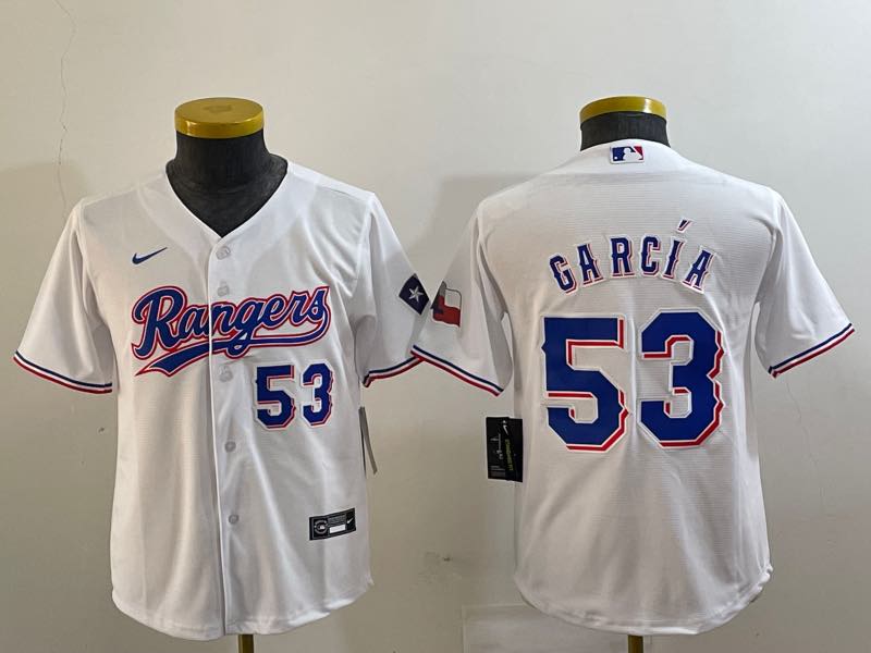 Kids MLB Texas Rangers #53 Garcia  White Jersey