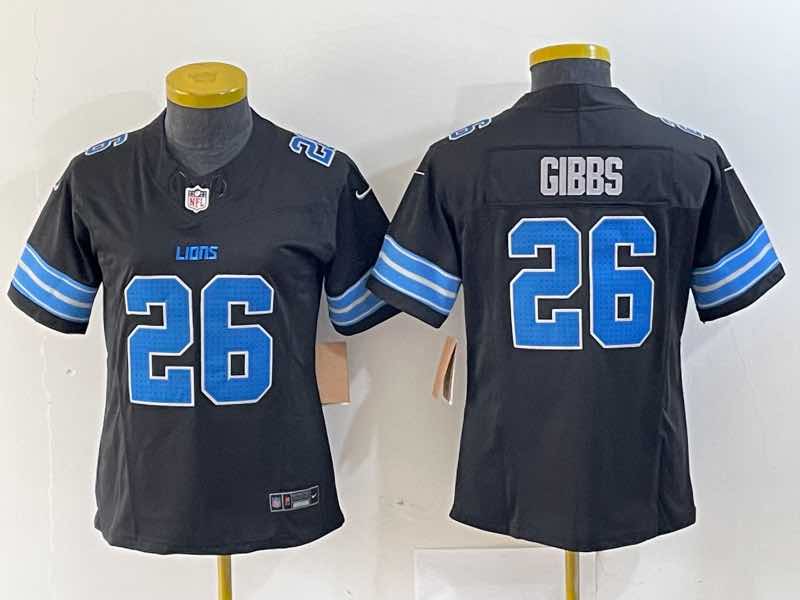 Womens NFL Detriot lions #26 Gibbs Black New Jersey