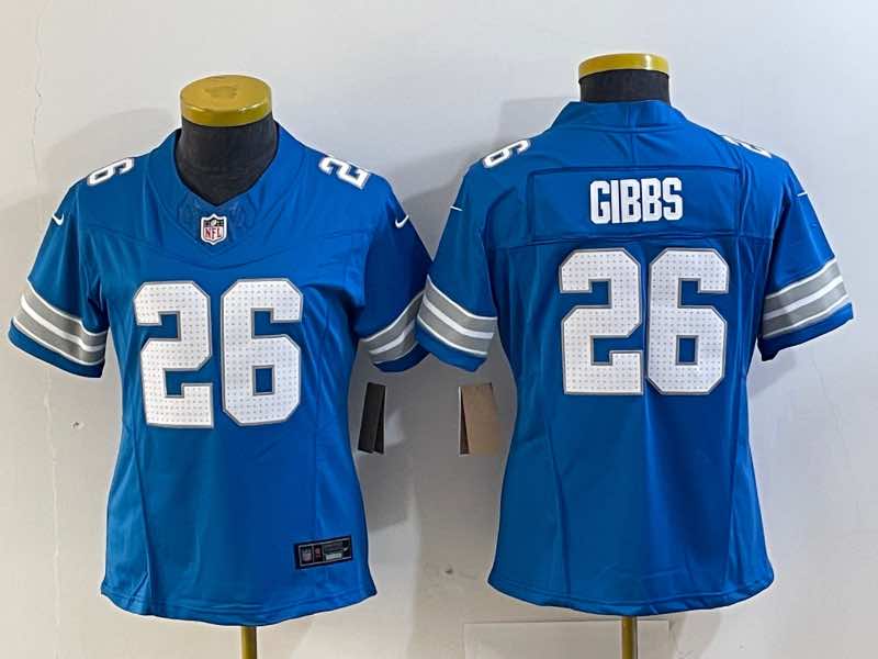 Womens NFL Detriot lions #26 GIbbs Blue New Jersey