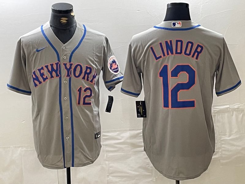 MLB New York Mets #12 Lindor Grey Game Jersey