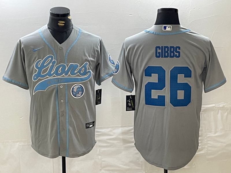 NFL Detriot Lions #26 Gibbs Combination Grey Jersey