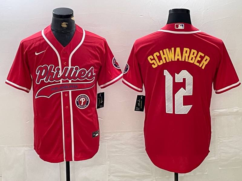 MLB Philadelphia Phillies #12 Schwarber Red Collaboration Jersey