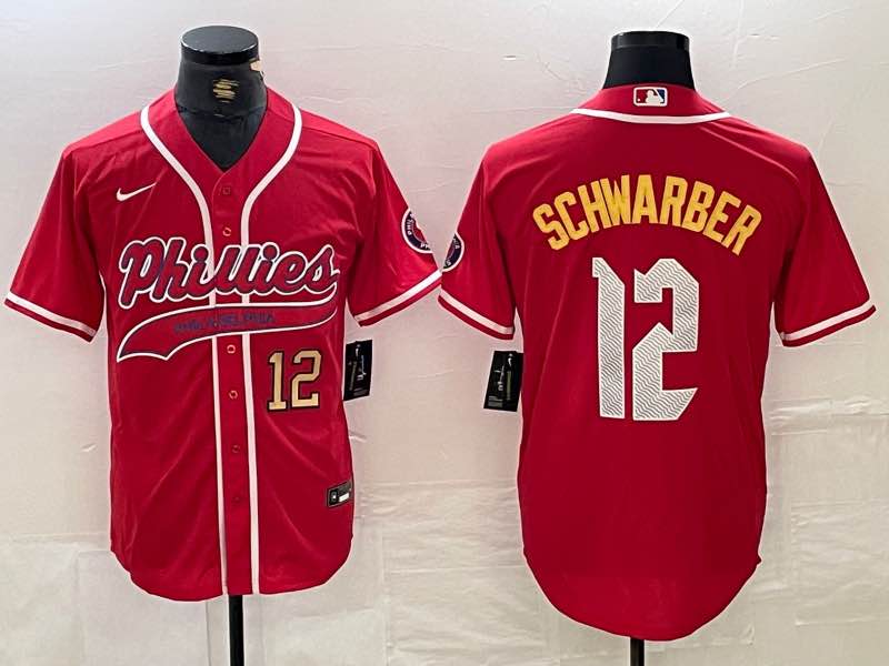 MLB Philadelphia Phillies #12 Schwarber Red  Collaboration Jersey