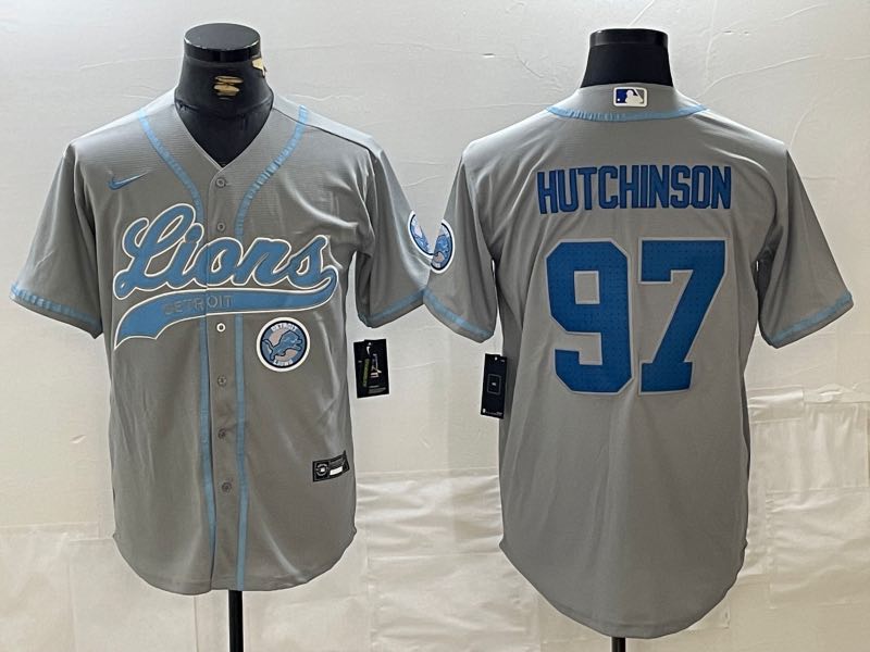 NFL Detriot Lions #97 Hutchinson Combination Grey Jersey