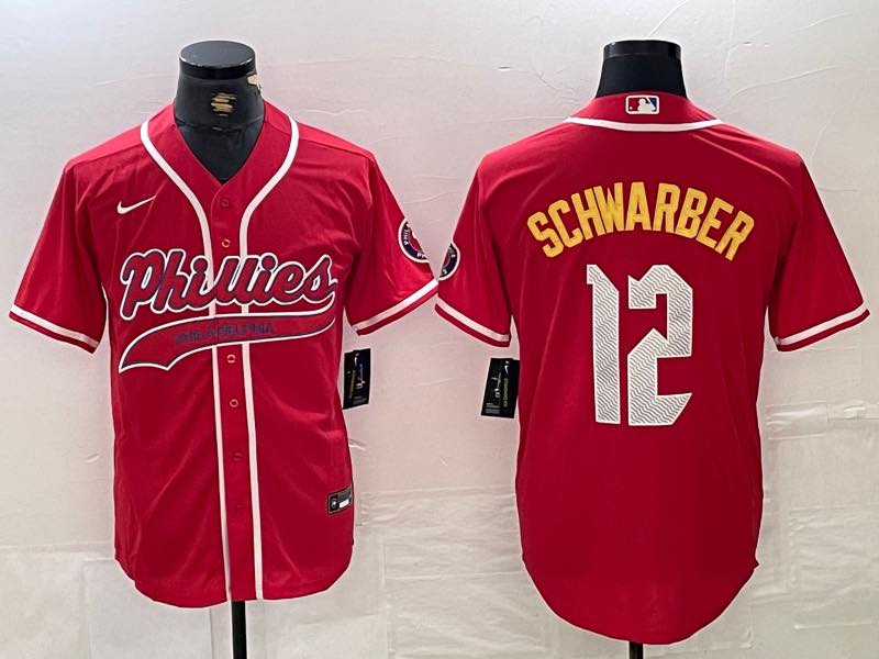 MLB Philadelphia Phillies #12 Schwarber Red Jersey