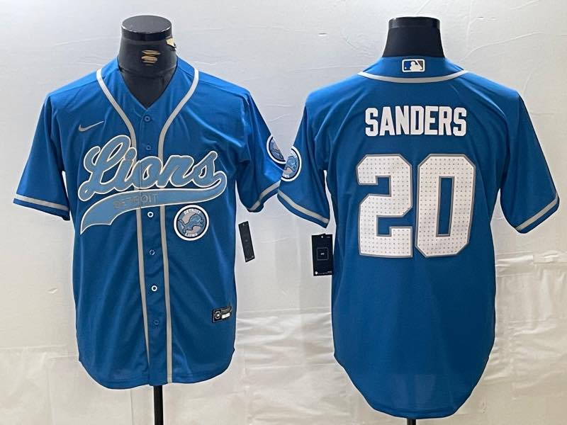 NFL Detriot Lions #20 Sanders  Blue Combination Jersey