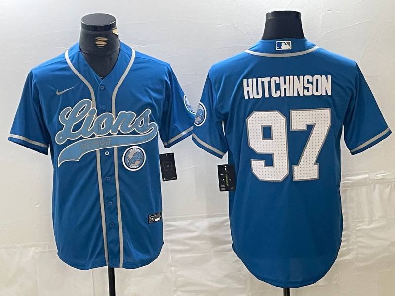 NFL Detriot Lions #97 Hutchinson  Blue Combination Jersey