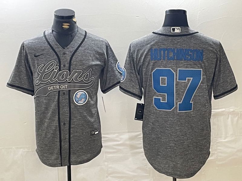 NFL Detriot Lions #97 Hutchinson Grey Combination Jersey