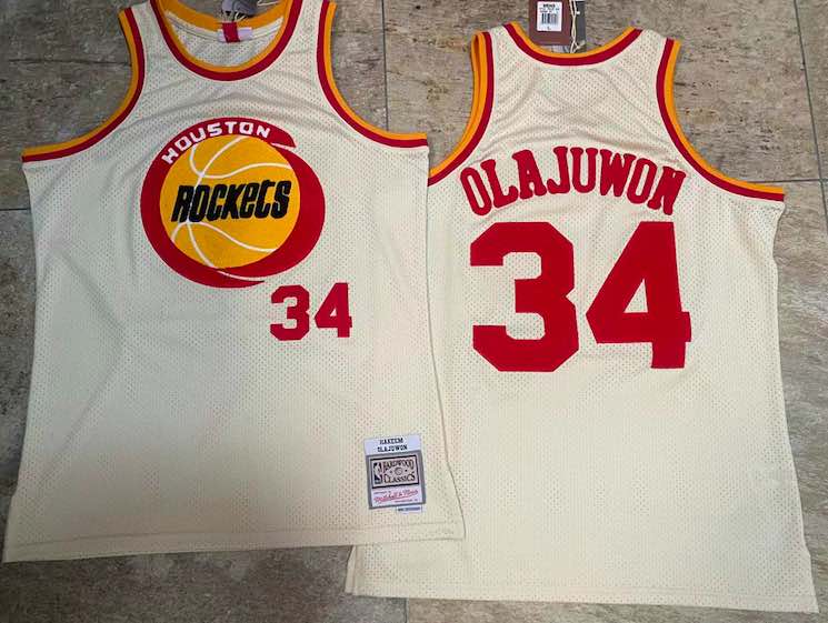 Mens Houston Rockets Hakeem Olajuwon Mitchell & Ness Cream Jersey