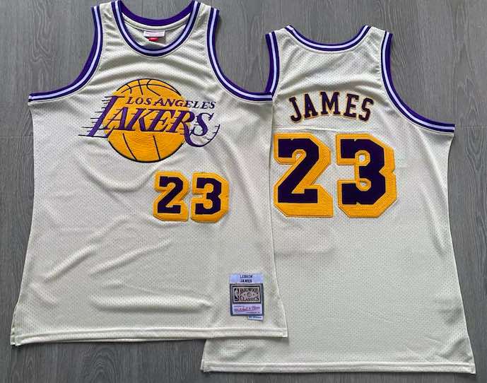 Los Angeles LakersLe Bron Raymond James Mitchell & Ness Cream Jersey