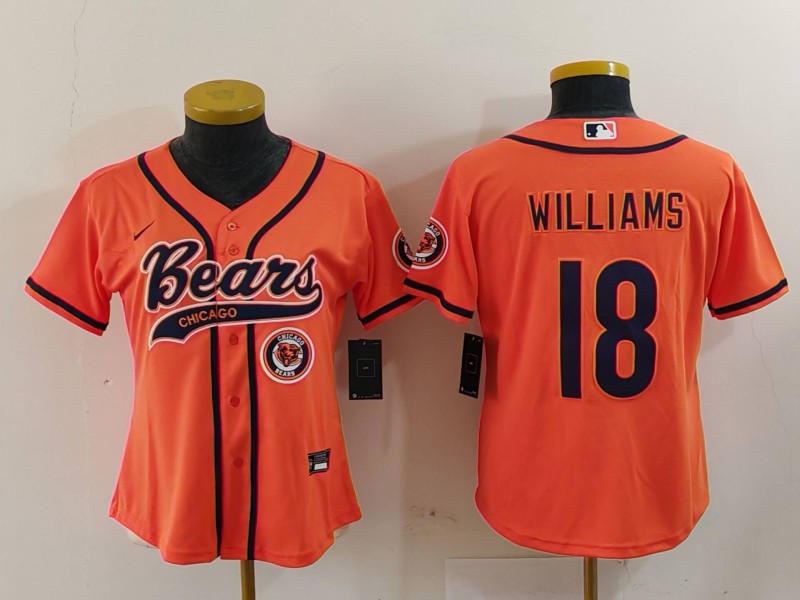 Womens NFL Chicago Bears #18 Williams orange Jersey