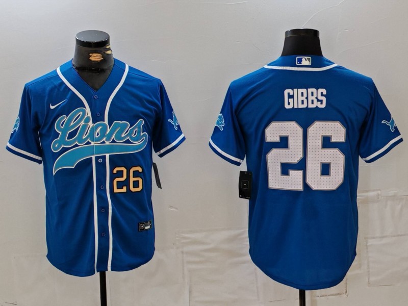 NFL Detriot Lions #26 Gibbs Blue Combination Jersey