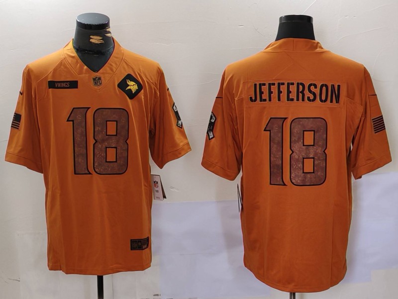 NFL Chicago Bears #18 Jefferson Orange Salute to Service Jersey