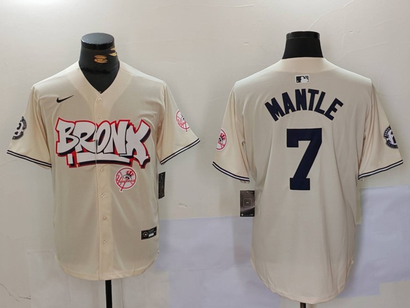 MLB New York Yankees #7 Mantle Cream Jersey